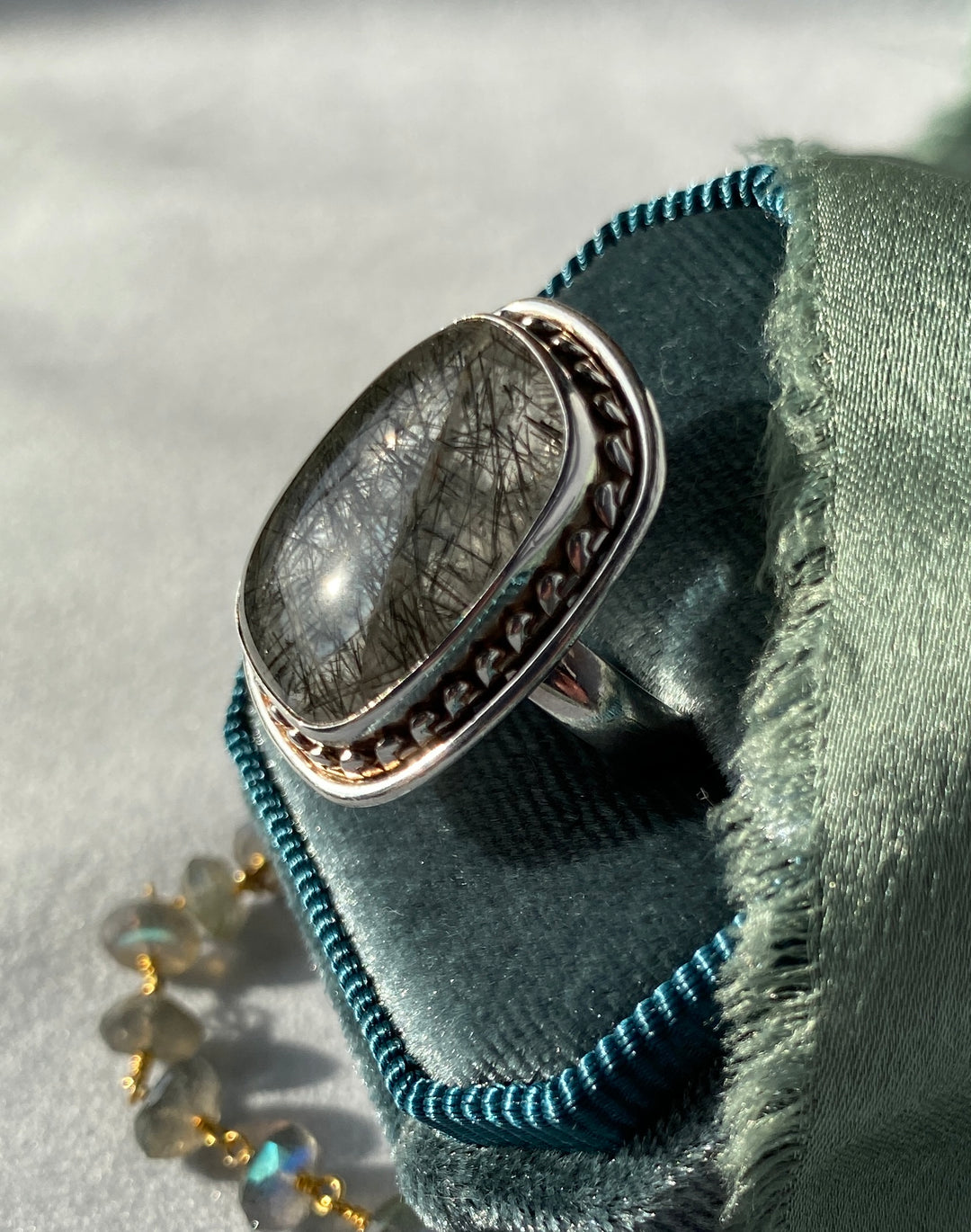 Vintage Rutilated Quartz Ring in Sterling Silver Size 7.5