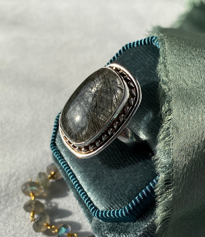 Vintage Rutilated Quartz Ring in Sterling Silver Size 7.5