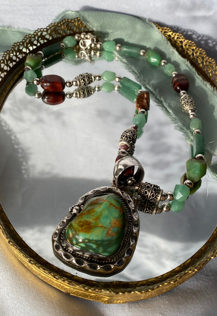 Vintage Navajo John Delvin Native American Turquoise on Natural Stone Necklace