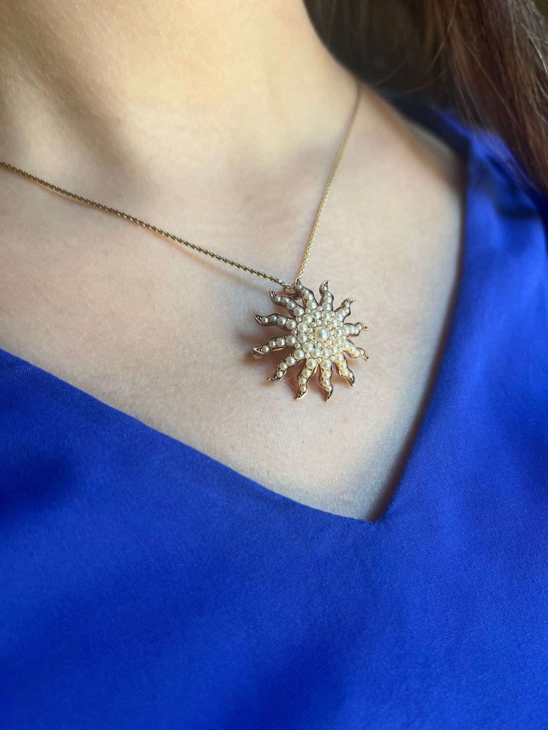 Antique Seed Pearl Brooch or Pendent in 10k Rose Gold