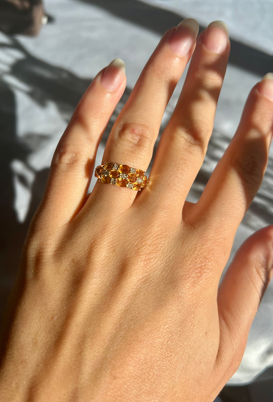 Checkered Citrine and Diamond Ring 1.25 tcw in 14k Yellow Gold