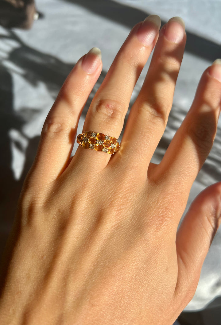 Checkered Citrine and Diamond Ring 1.25 tcw in 14k Yellow Gold