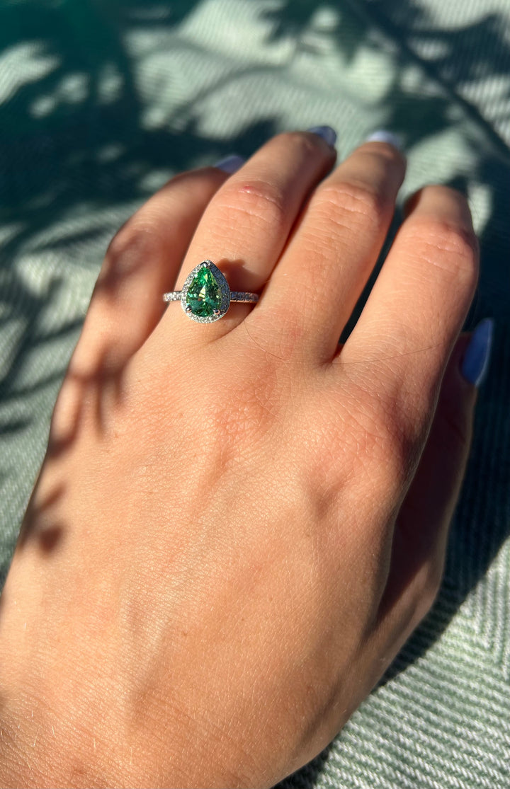 Tsavorite Garnet And Diamond Ring in 18k White Gold 1.97tcw