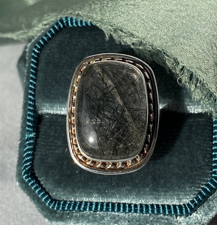 Vintage Rutilated Quartz Ring in Sterling Silver Size 7.5