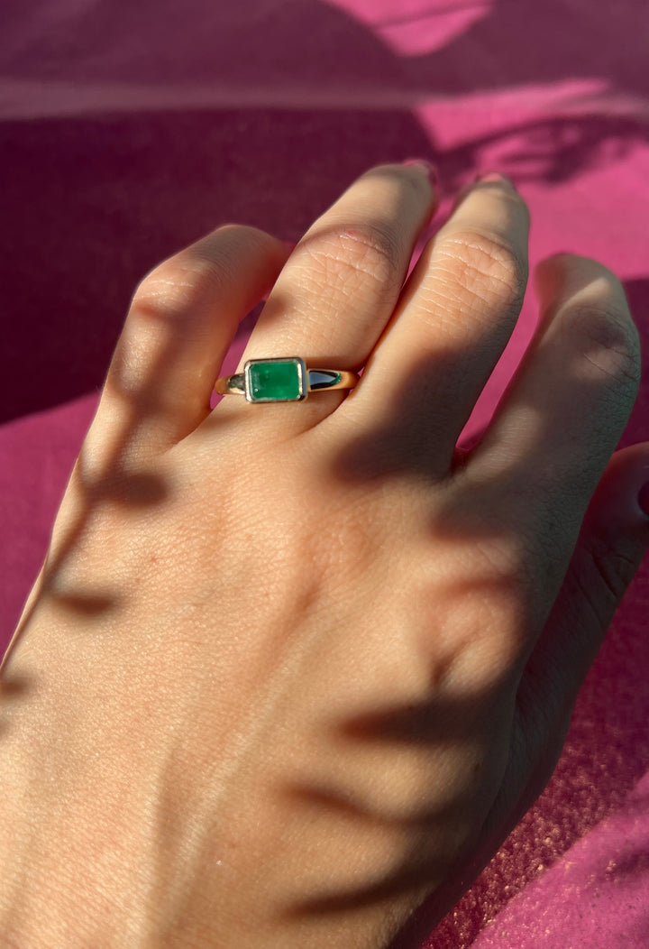 Natural Emerald Bezel Set Ring in 14k Warm Yellow Gold