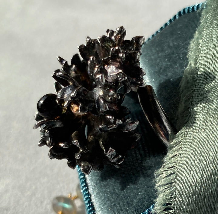 Vintage 1970s Brutalist Onyx Ring in Sterling Silver Size 8.25