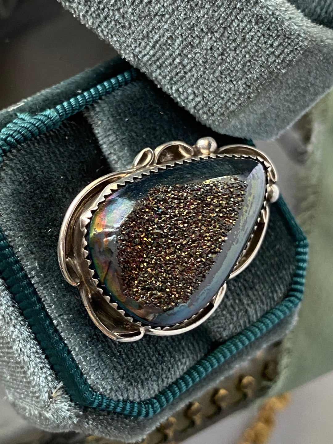 Vintage Signed BBT Bernadine Begay Navajo Natural Stone in Sterling Silver Size 8.75