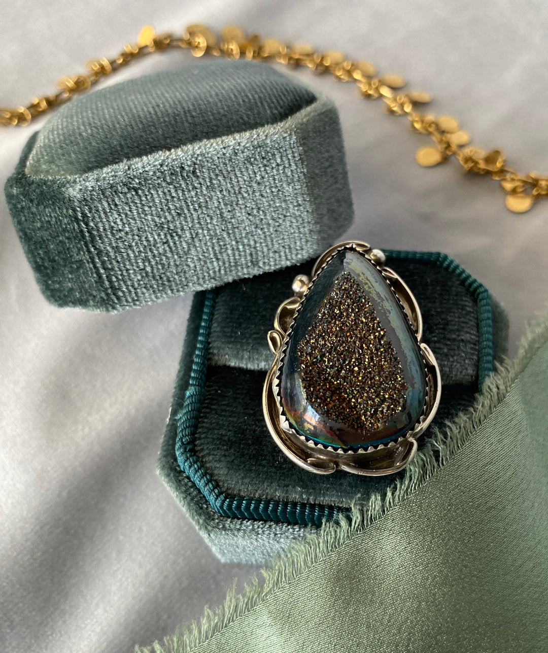 Vintage Signed BBT Bernadine Begay Navajo Natural Stone in Sterling Silver Size 8.75
