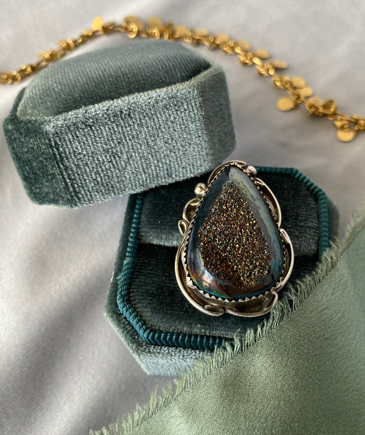 Vintage Signed BBT Bernadine Begay Navajo Natural Stone in Sterling Silver Size 8.75