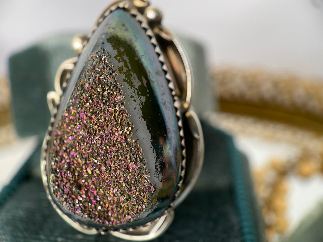 Vintage Signed BBT Bernadine Begay Navajo Natural Stone in Sterling Silver Size 8.75