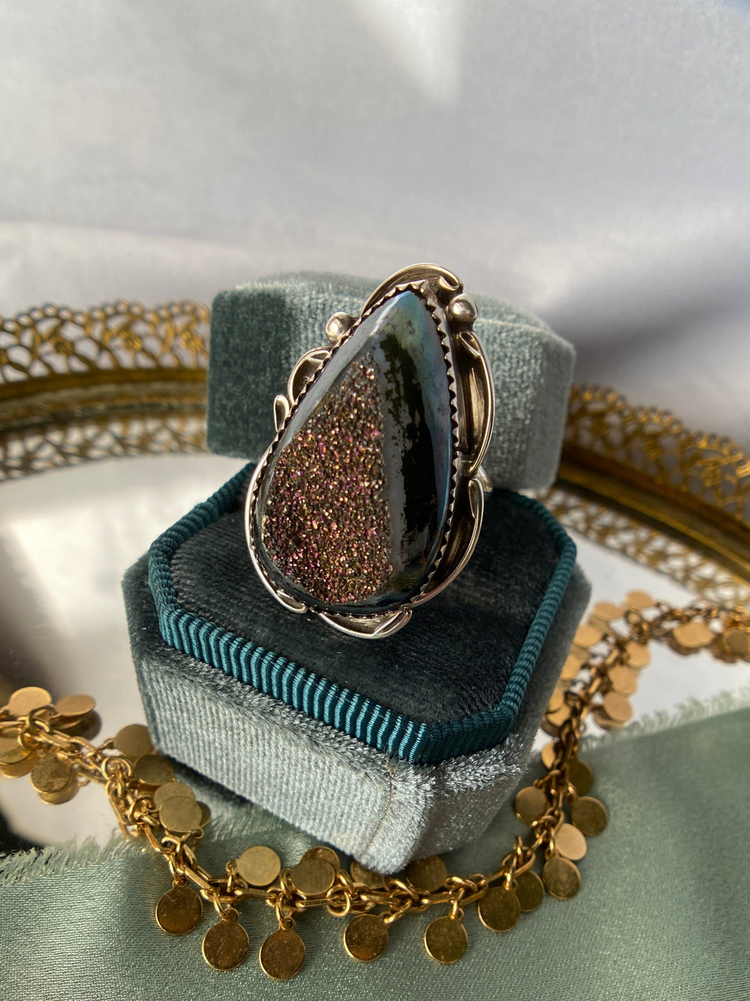 Vintage Signed BBT Bernadine Begay Navajo Natural Stone in Sterling Silver Size 8.75