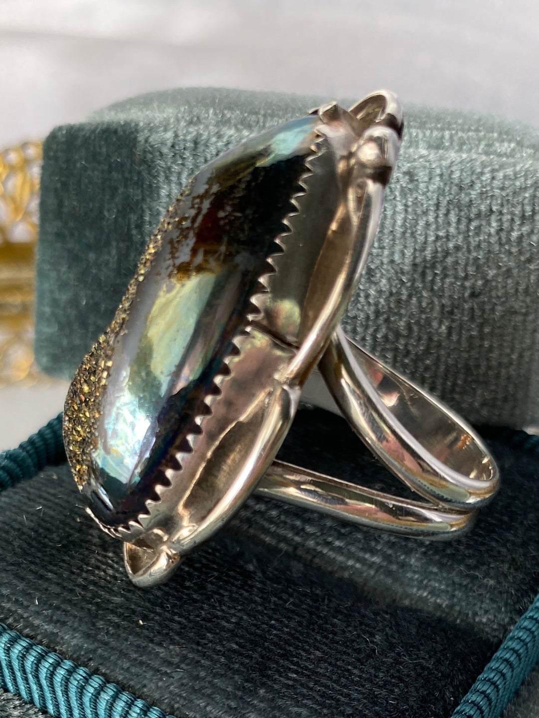 Vintage Signed BBT Bernadine Begay Navajo Natural Stone in Sterling Silver Size 8.75