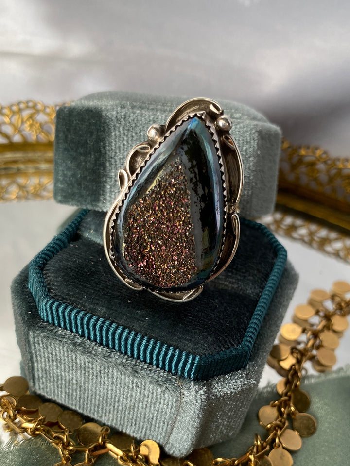 Vintage Signed BBT Bernadine Begay Navajo Natural Stone in Sterling Silver Size 8.75