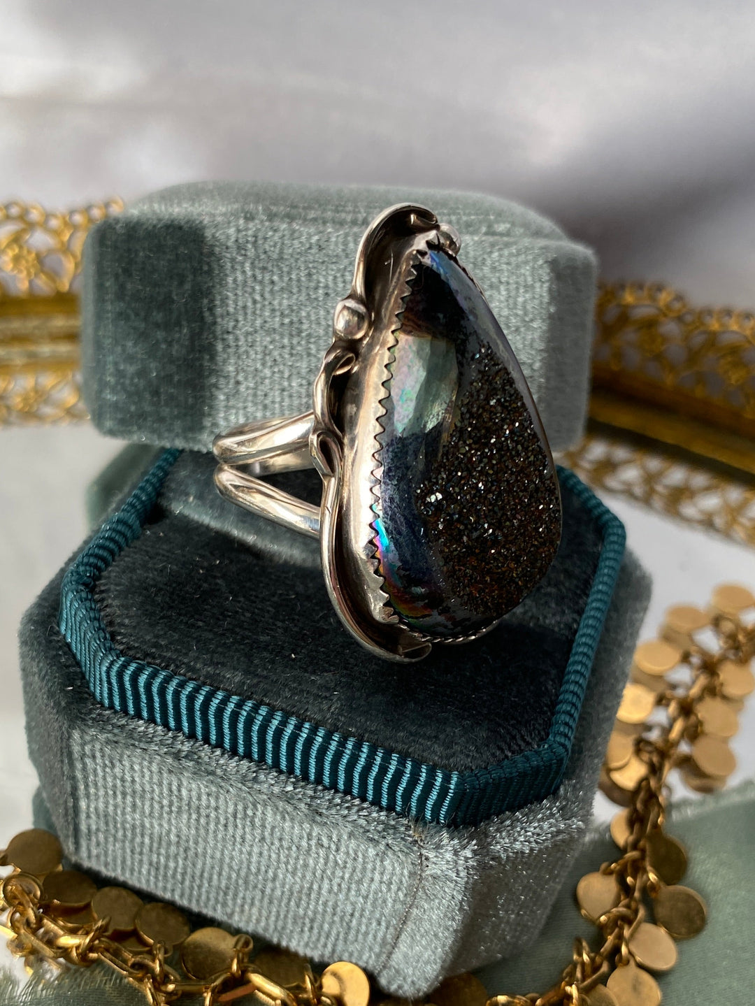 Vintage Signed BBT Bernadine Begay Navajo Natural Stone in Sterling Silver Size 8.75