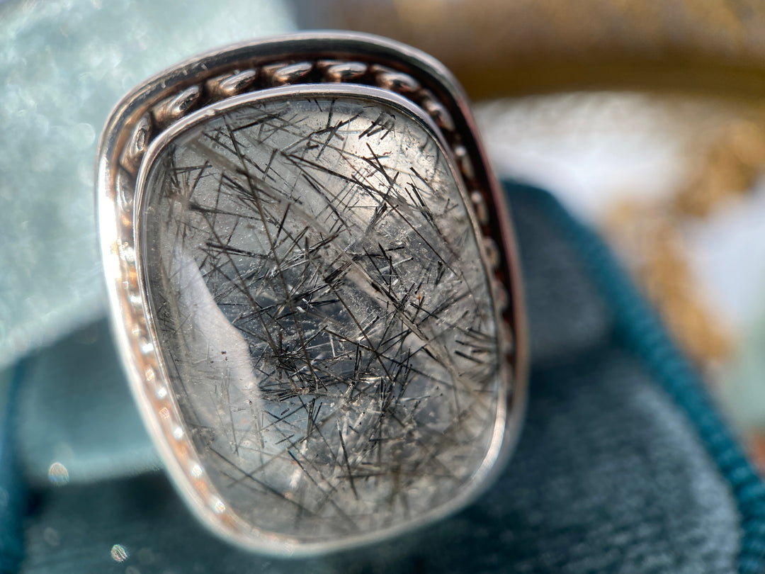 Vintage Rutilated Quartz Ring in Sterling Silver Size 7.5