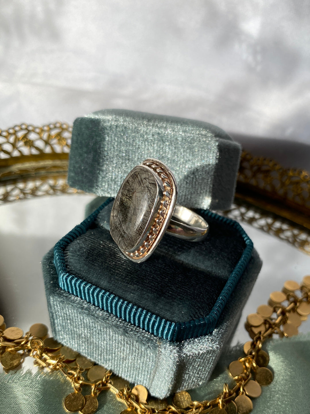 Vintage Rutilated Quartz Ring in Sterling Silver Size 7.5