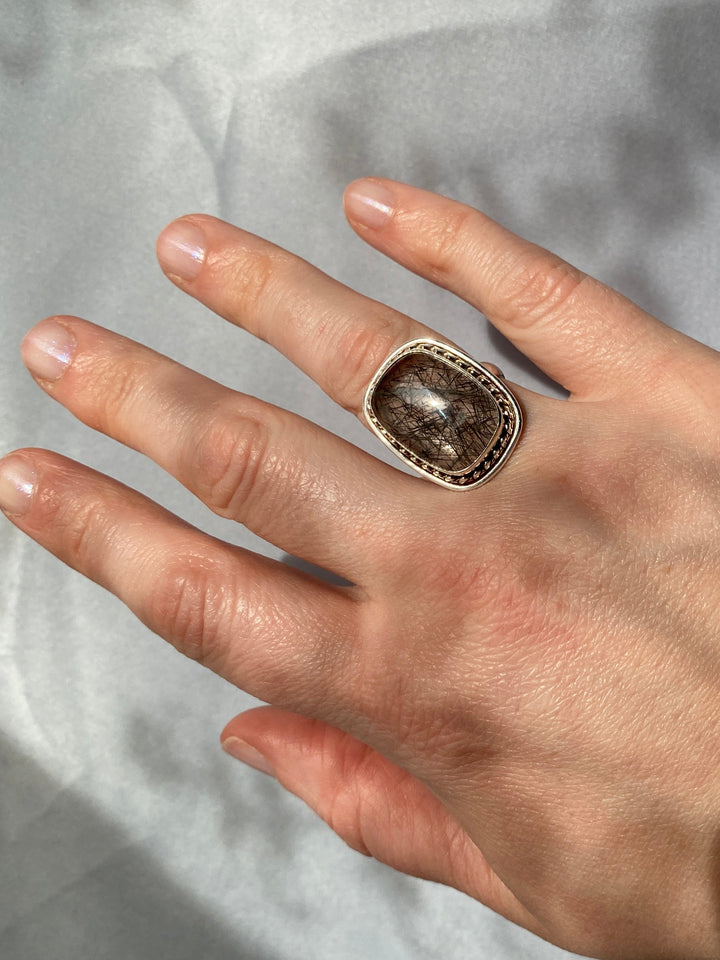 Vintage Rutilated Quartz Ring in Sterling Silver Size 7.5