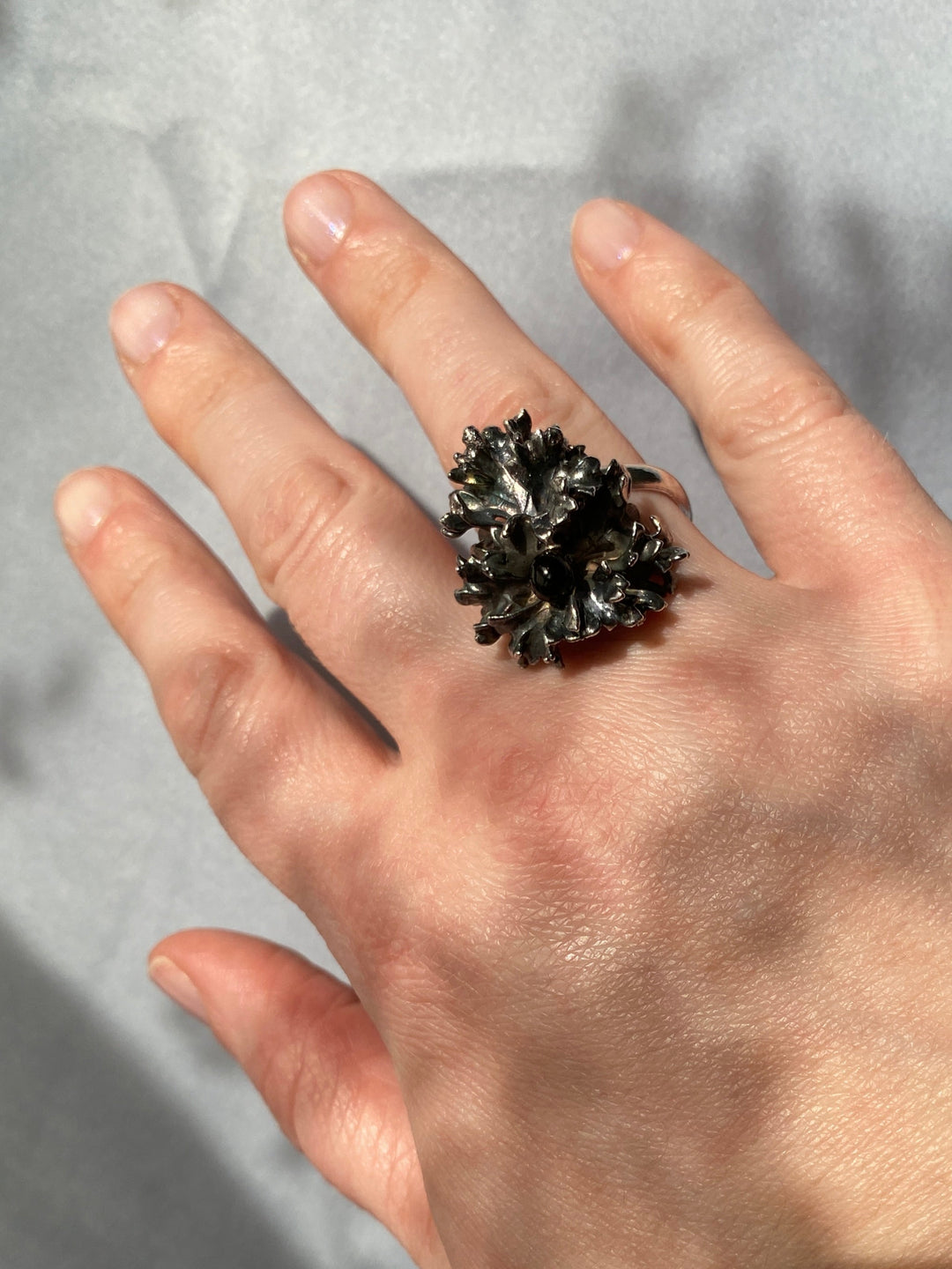Vintage 1970s Brutalist Onyx Ring in Sterling Silver Size 8.25