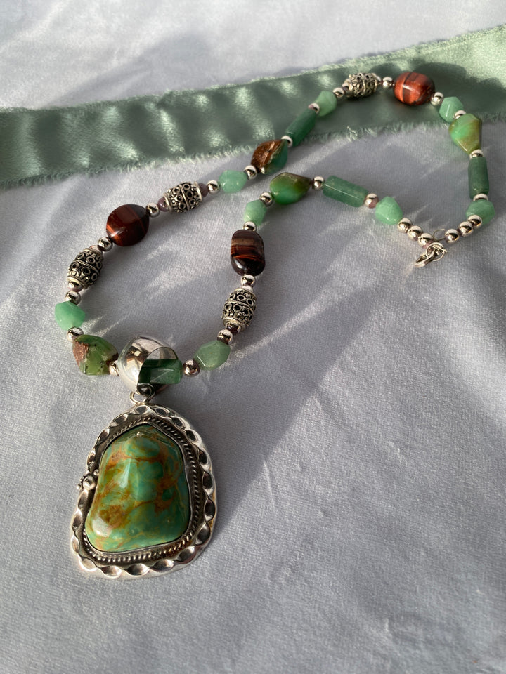 Vintage Navajo John Delvin Native American Turquoise on Natural Stone Necklace