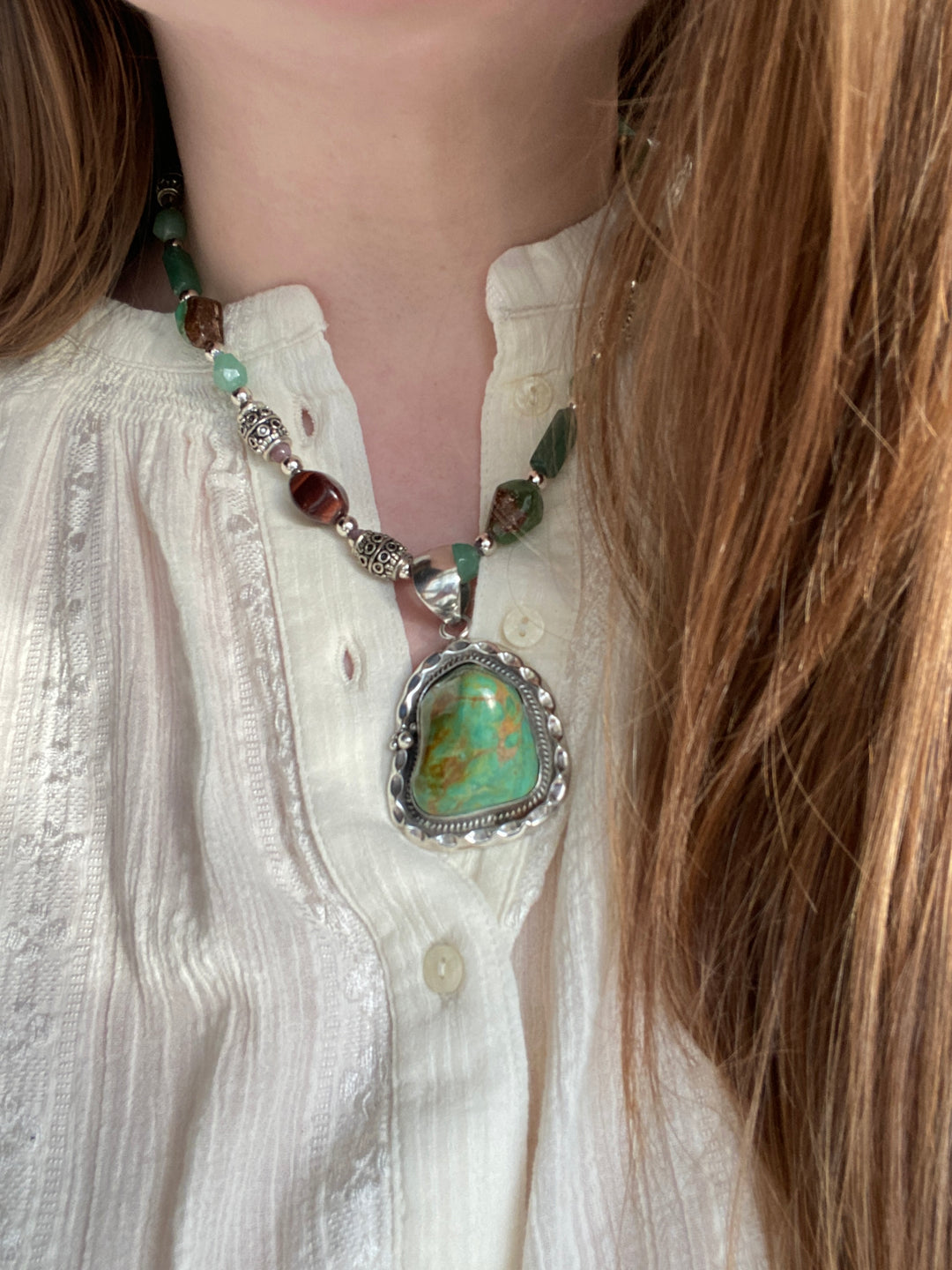 Vintage Navajo John Delvin Native American Turquoise on Natural Stone Necklace