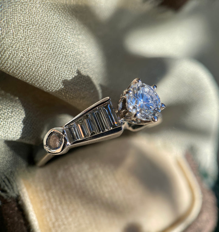 Vintage Baguette Brilliance 100% Natural Diamonds 1 tcw Diamond Ring in 14k White Gold