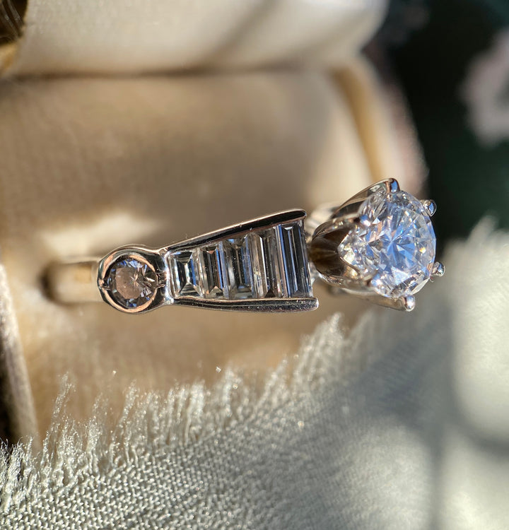 Vintage Baguette Brilliance 100% Natural Diamonds 1 tcw Diamond Ring in 14k White Gold