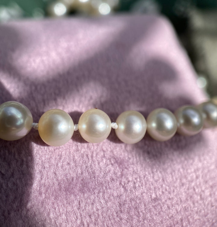 Star Of The Sea Vintage Cultured Pearl and Diamond Necklace in 10k Yellow Gold 17.5"