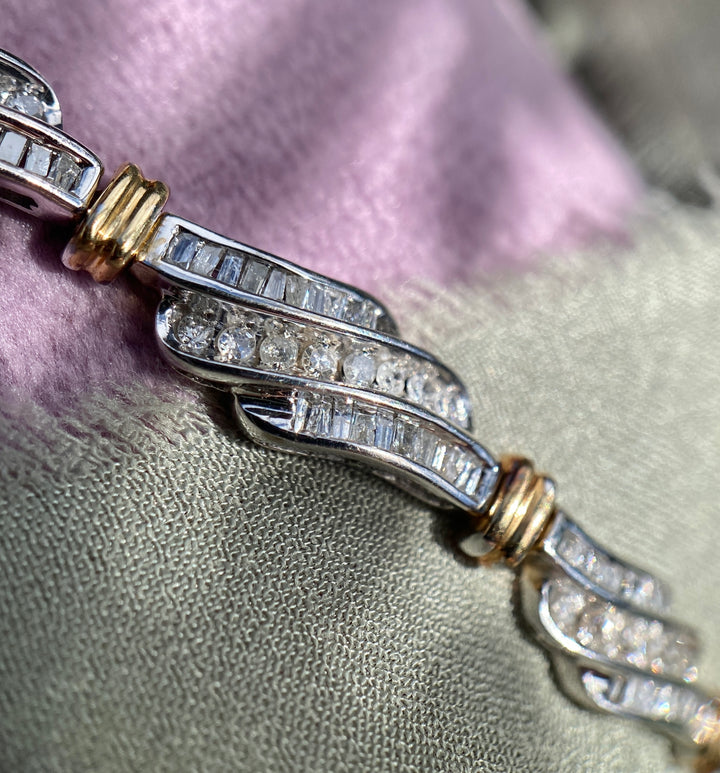100% Natural Diamond 3.20 tcw Bracelet 10k White and Yellow Gold