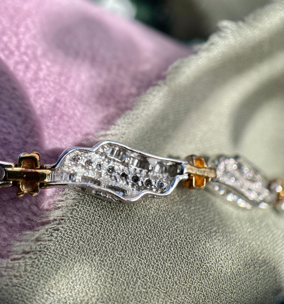 100% Natural Diamond 3.20 tcw Bracelet 10k White and Yellow Gold