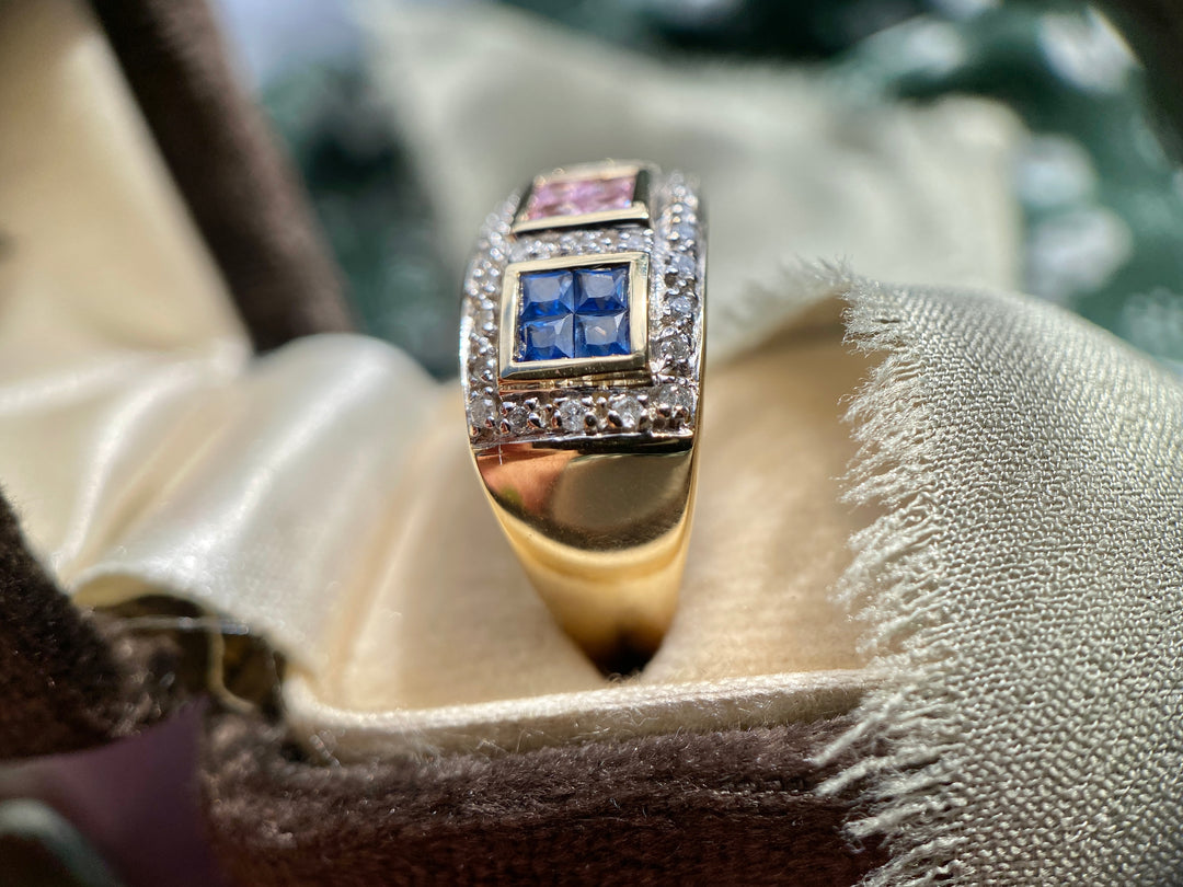 Celebration Natural Multicolored Sapphire and Diamond Ring in 14k White Gold