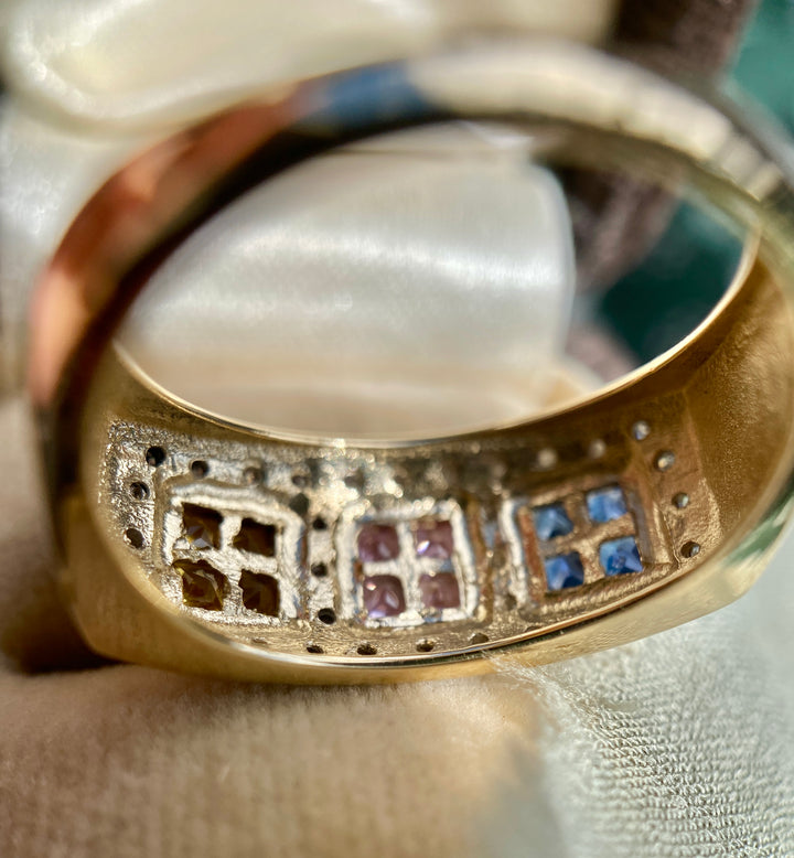 Celebration Natural Multicolored Sapphire and Diamond Ring in 14k White Gold