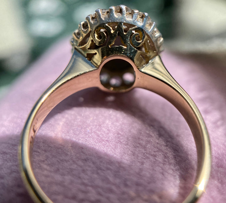 Natural Black Star Sapphire and Clear Topaz Ring in 14k Yellow and White Gold