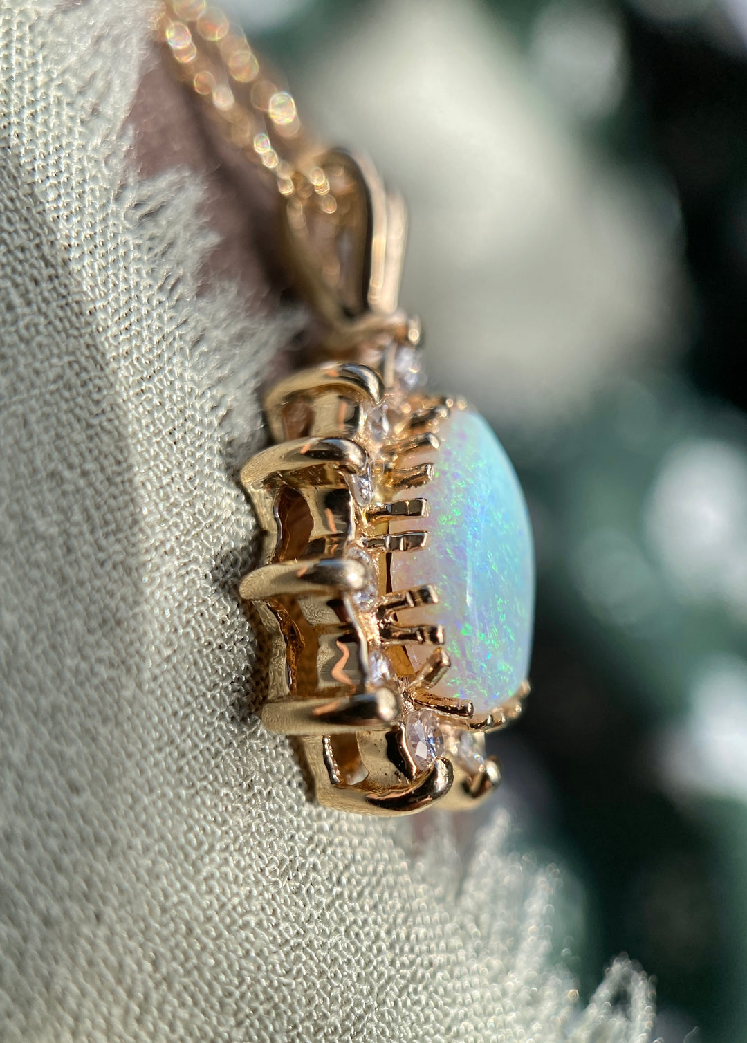Vintage Opal And Diamond Necklace in 14k Yellow Gold