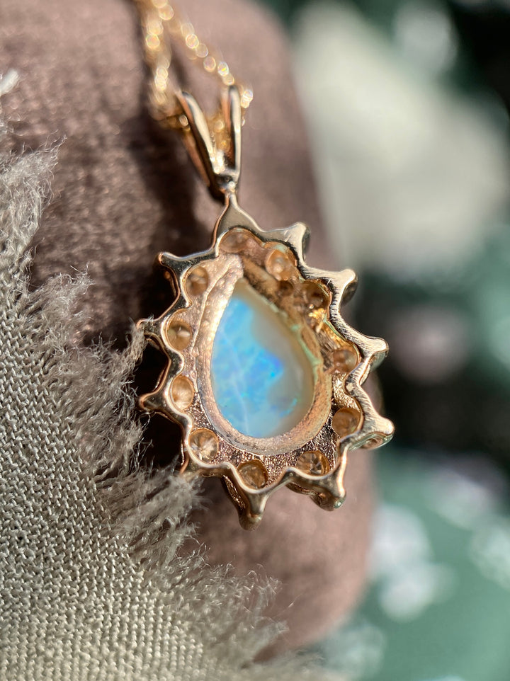 Vintage Opal And Diamond Necklace in 14k Yellow Gold