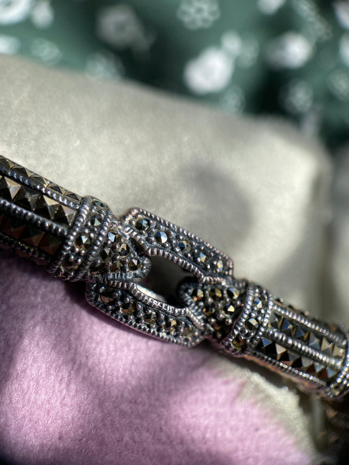 Vintage Judith Jack Necklace With Smokey Quarts and Marcasite in Sterling Silver 36.5"