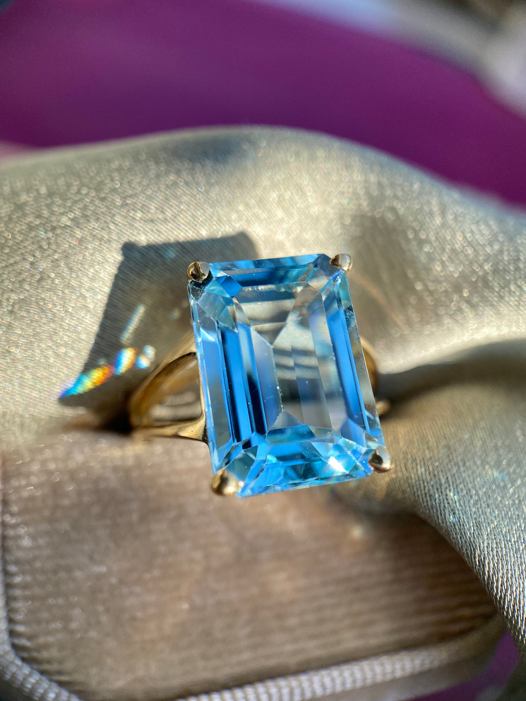 Clear Sky Vintage Blue Topaz Ring in 10k Yellow Gold