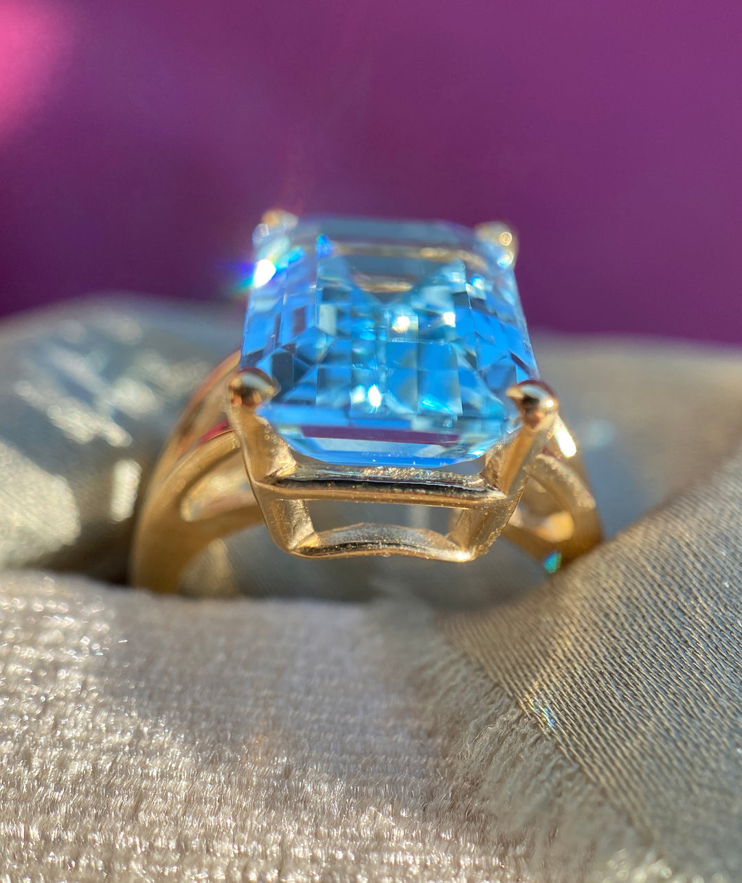 Clear Sky Vintage Blue Topaz Ring in 10k Yellow Gold