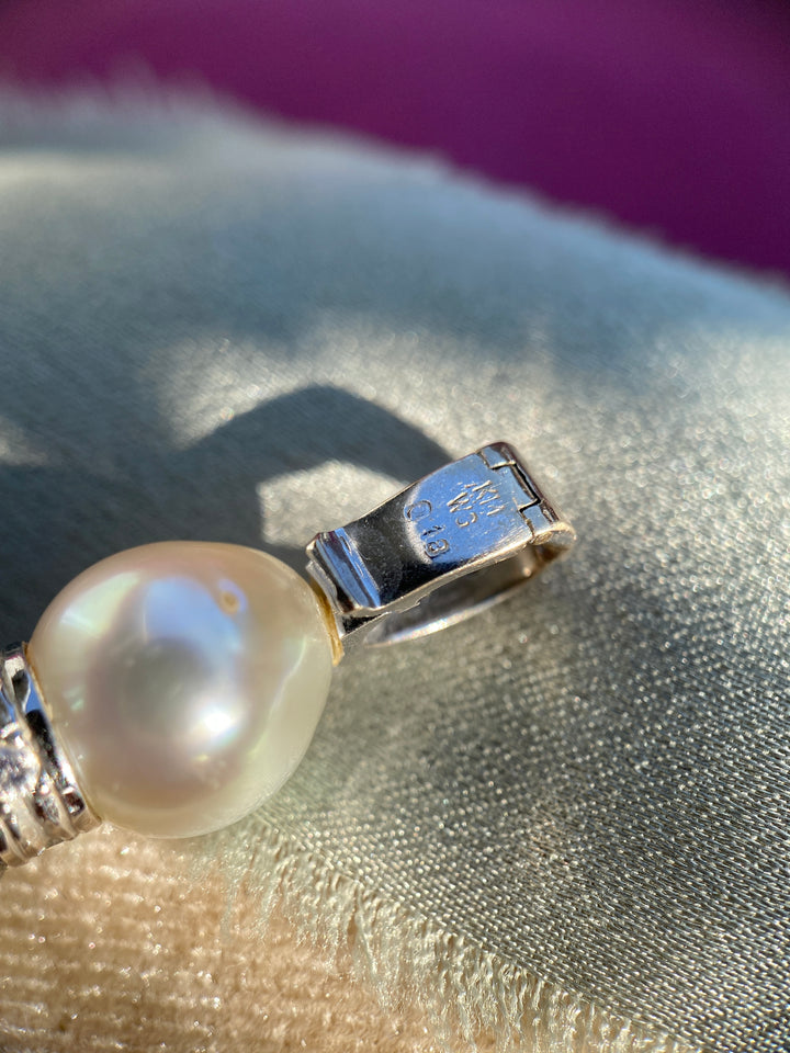 Modern Black And White Pearl Pendant with Diamonds in 14k White Gold