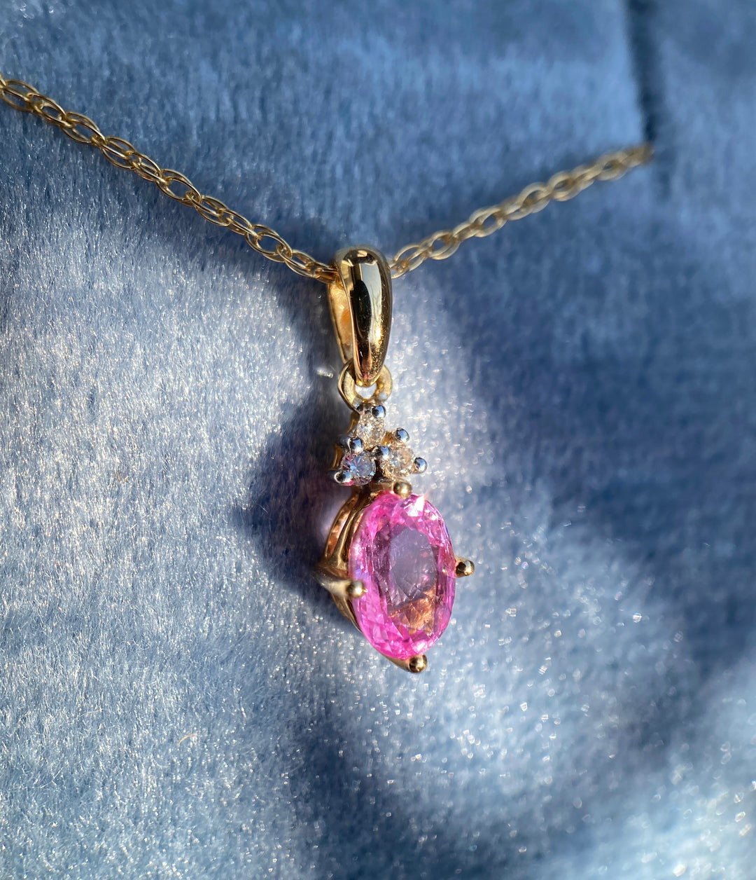 Peony Bloom Natural Pink Sapphire And Diamond Necklace in 14k Yellow Gold 18”
