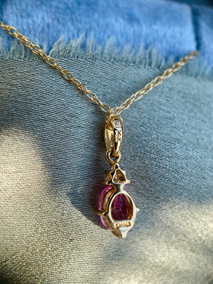 Peony Bloom Natural Pink Sapphire And Diamond Necklace in 14k Yellow Gold 18”