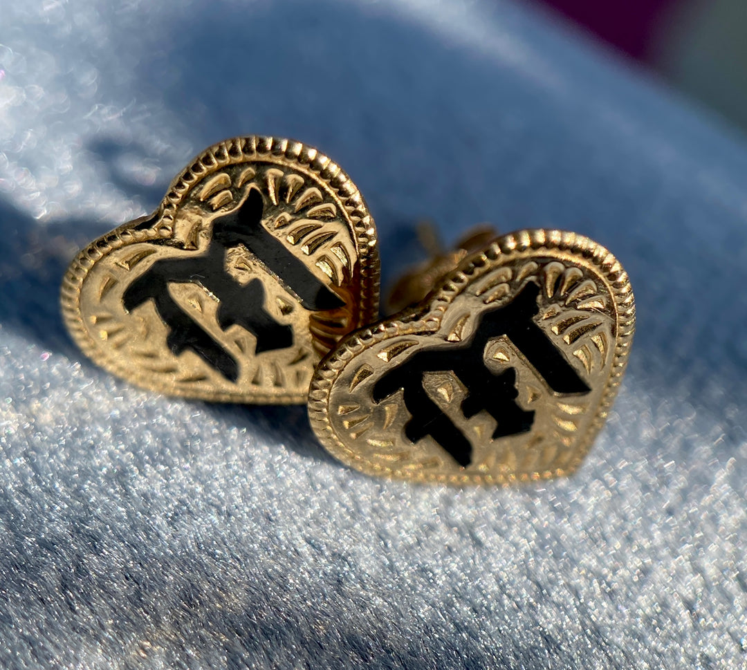 Hawaiian Heirloom “M” Earrings in 14k Yellow Gold