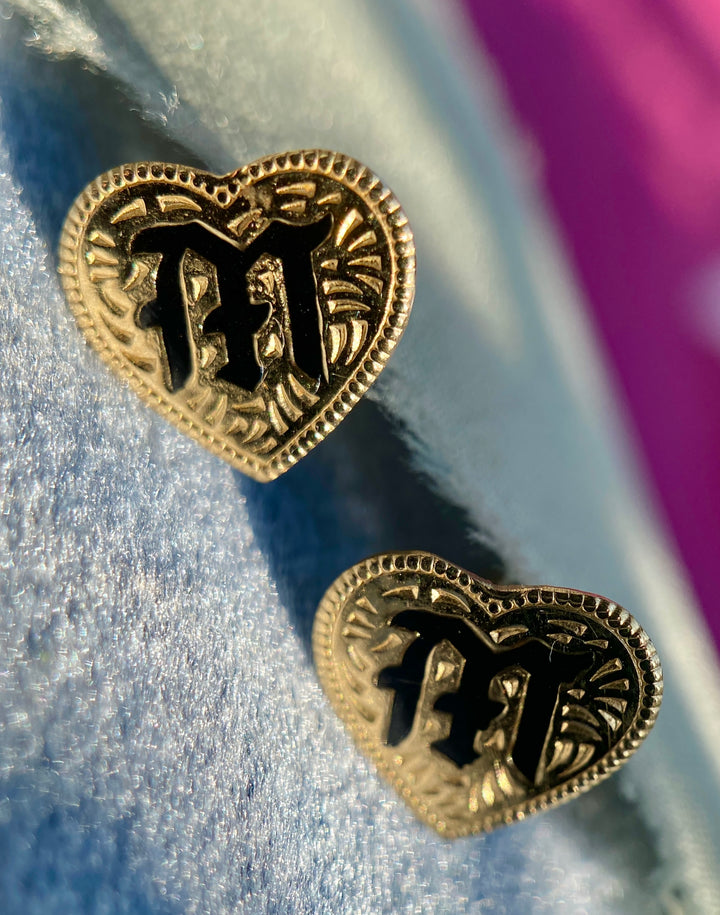 Hawaiian Heirloom “M” Earrings in 14k Yellow Gold