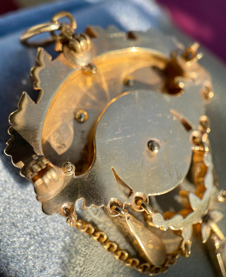 Victorian Onyx And Seed Pearl Pendant 10k Yellow Gold