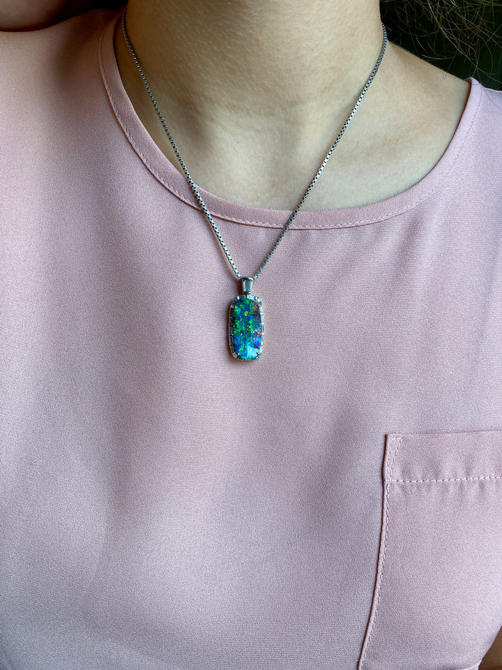 Masterpiece Natural Boulder Australian Opal Pendant in Platinum With Diamond Accents
