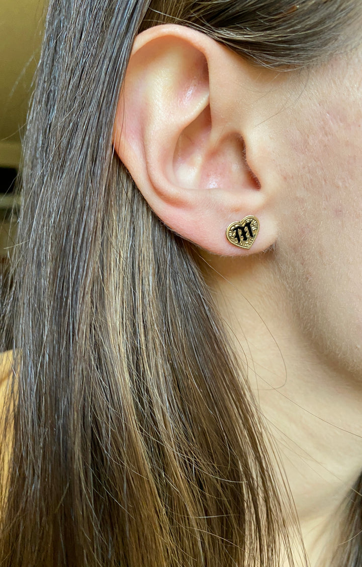 Hawaiian Heirloom “M” Earrings in 14k Yellow Gold