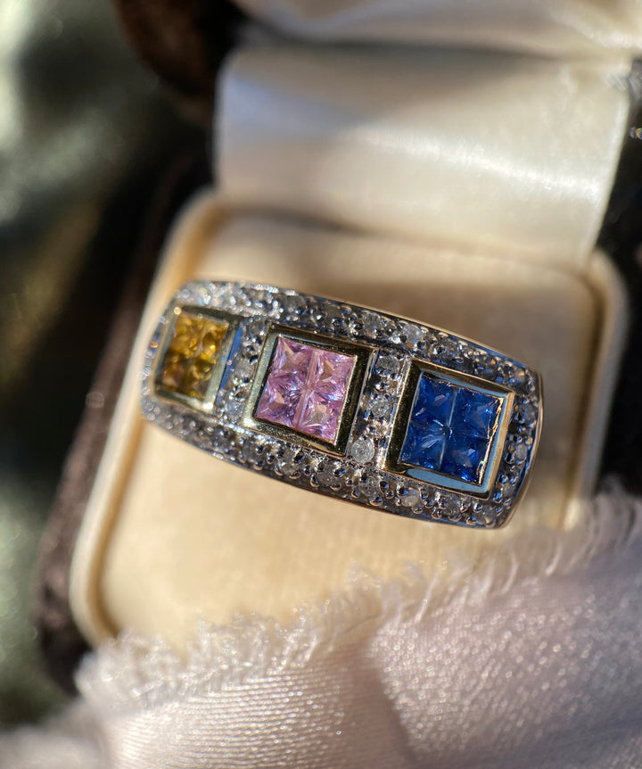Celebration Natural Multicolored Sapphire and Diamond Ring in 14k White Gold