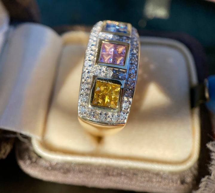 Celebration Natural Multicolored Sapphire and Diamond Ring in 14k White Gold