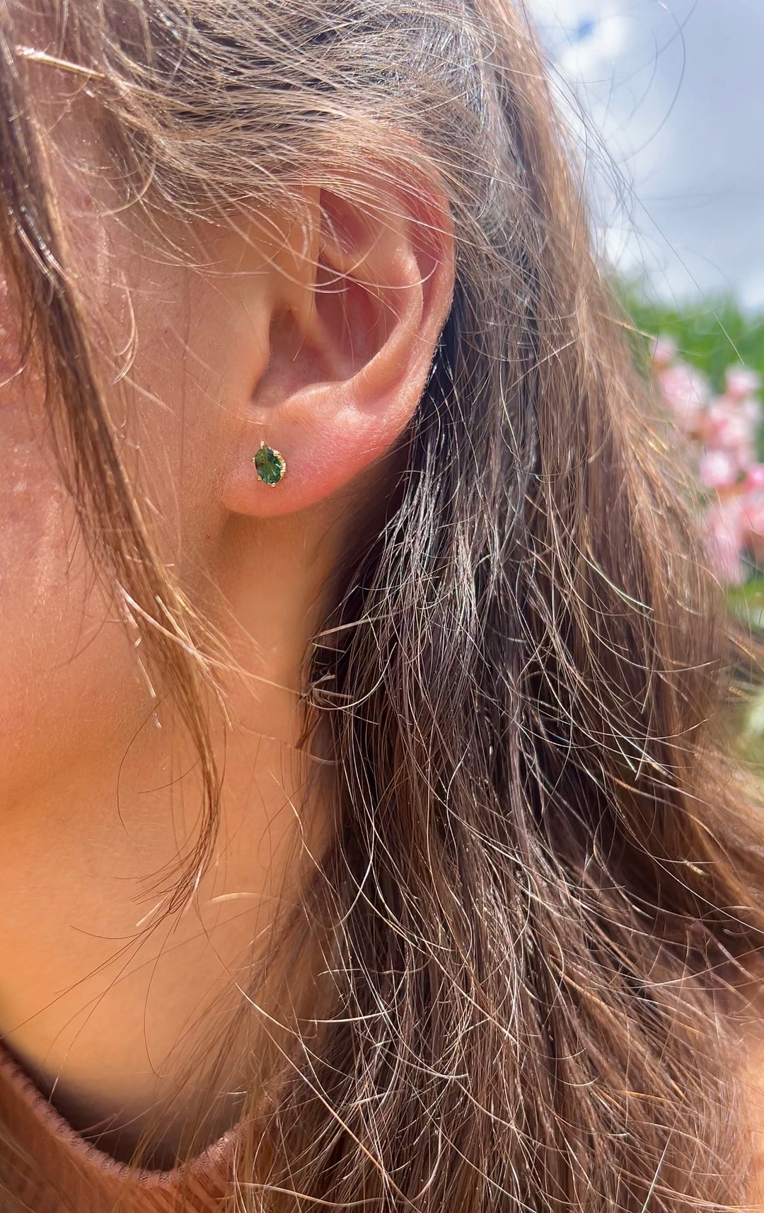 Oval Emerald Studs With TCW .66 in 10k Yellow Gold