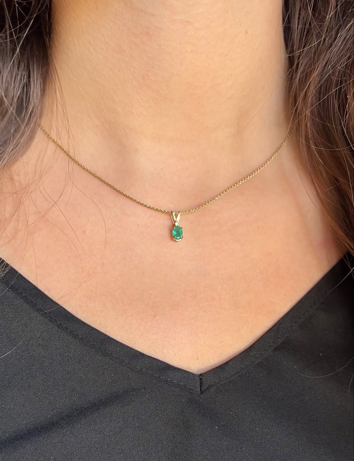 Elegance Emerald and Diamond Pendent in 14k Yellow Gold