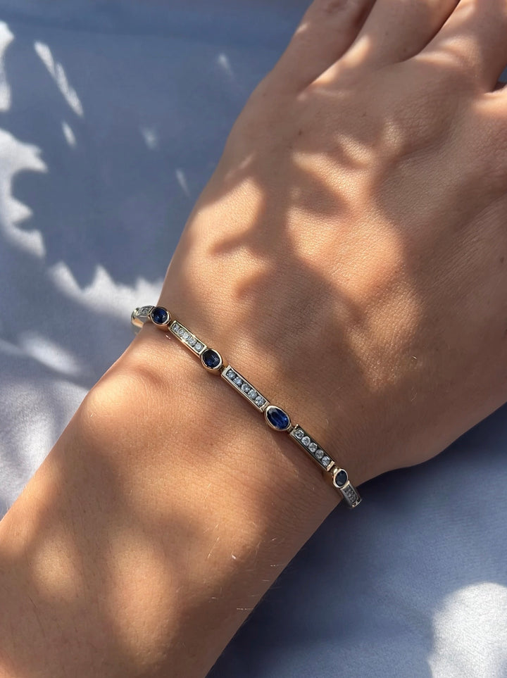 Luxury Vintage Sapphire And Diamond Bracelet In 14k Yellow Gold 6.5"
